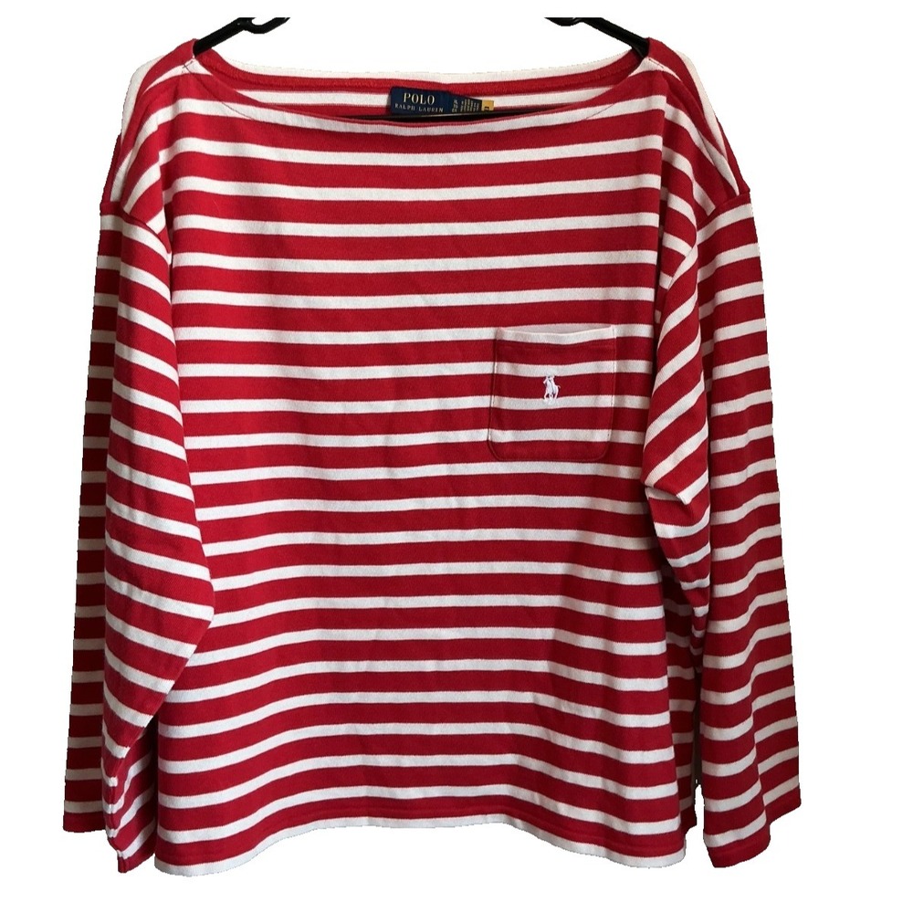 Polo Ralph Lauren Women's Striped Boatneck Mariner Tee | White/Red | XL